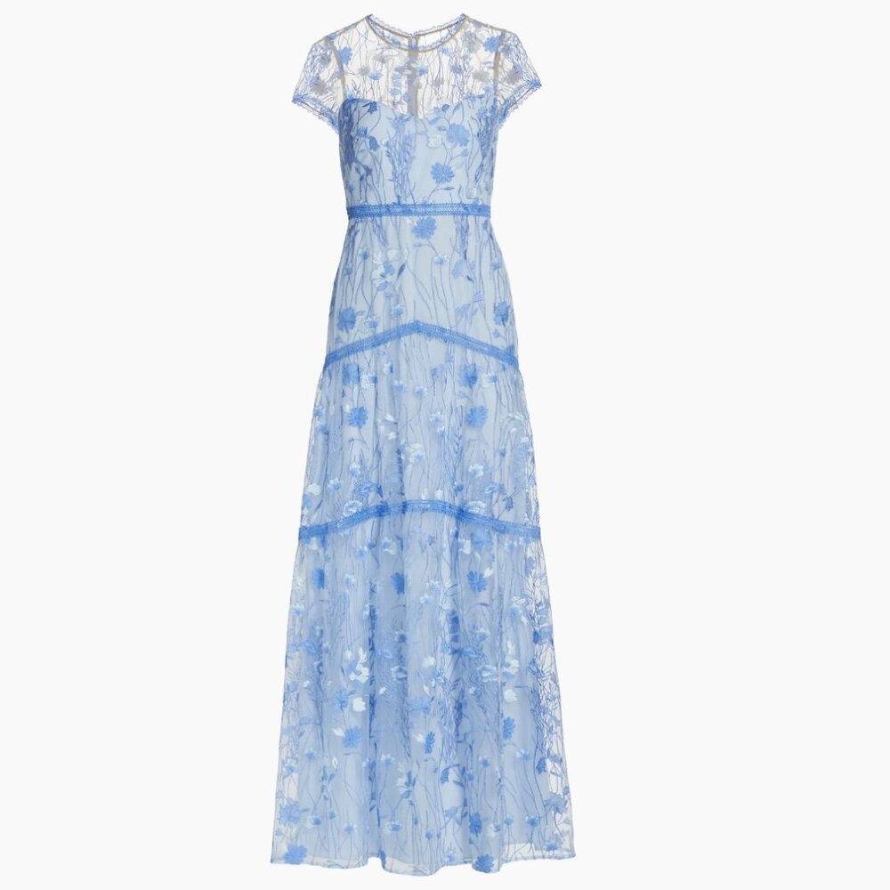 ML Monique Lhuillier  Floral Embroidered Mesh Gown SIZE 8